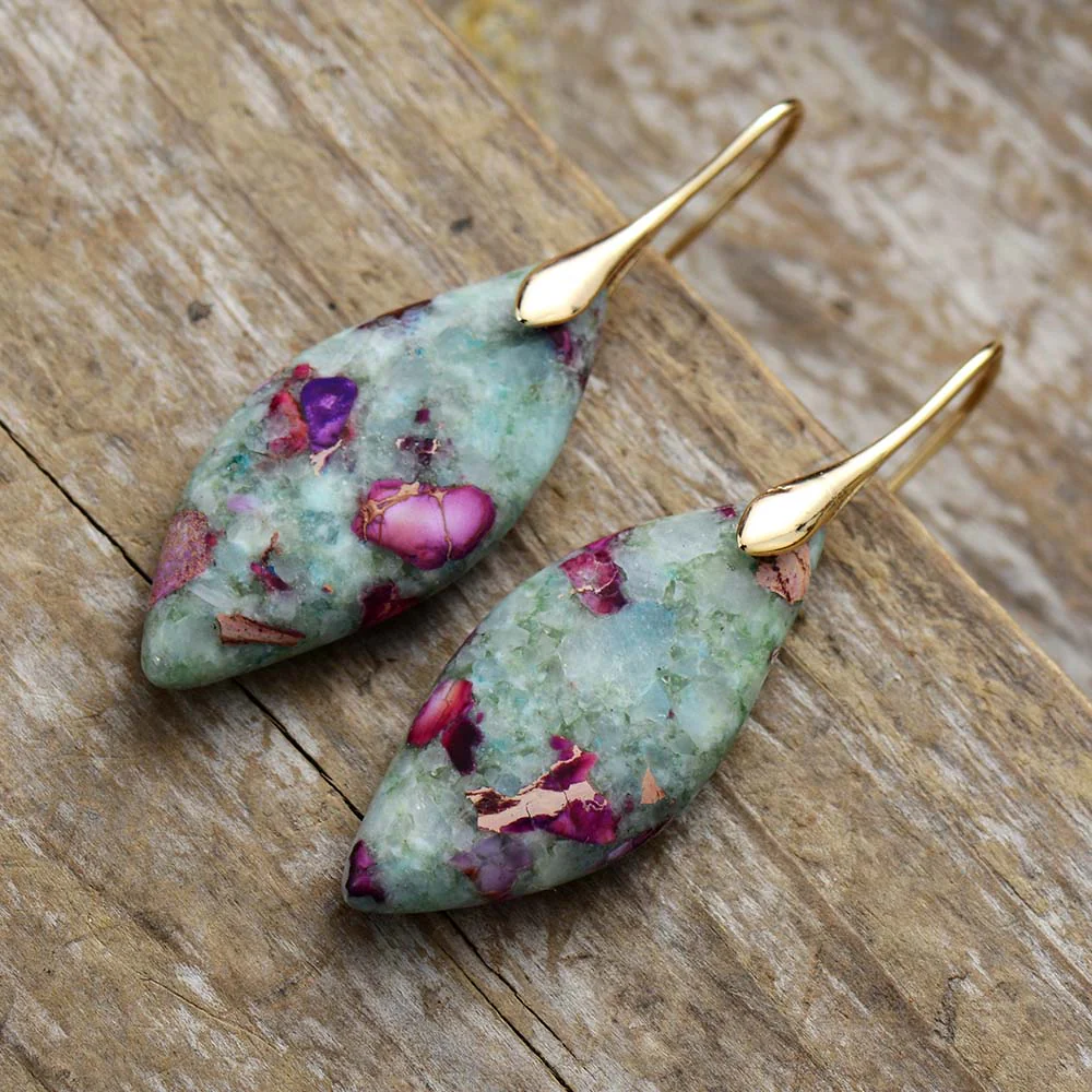 Green & Purple Imperial Jasper Leaf Earrings - Image 3