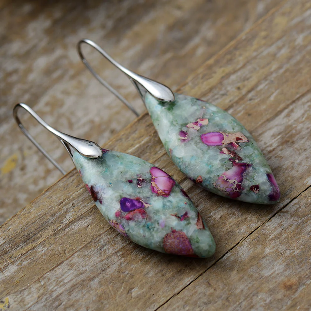 Green & Purple Imperial Jasper Leaf Earrings - Image 4