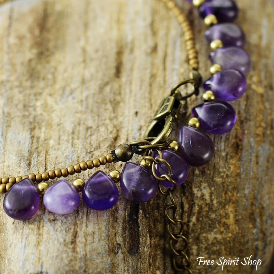 Handmade Amethyst Drop & Seed Bead Necklace - Image 2
