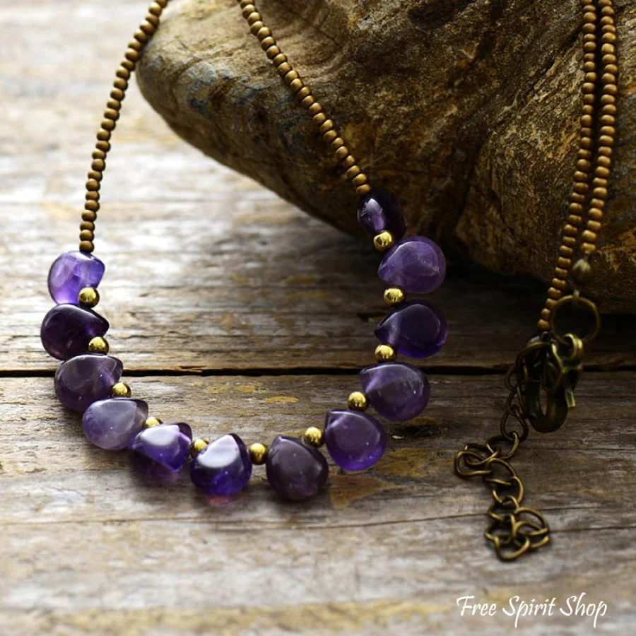Handmade Amethyst Drop & Seed Bead Necklace - Image 3