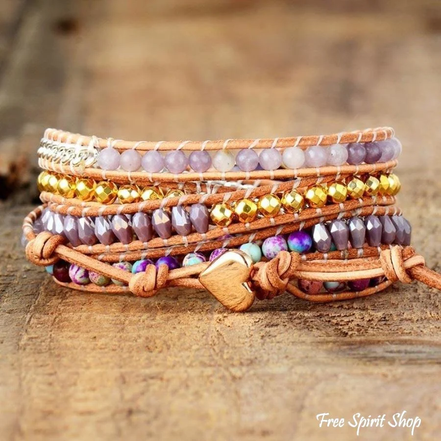 Handmade Amethyst & Purple Jasper Wrap Bracelet - Image 3