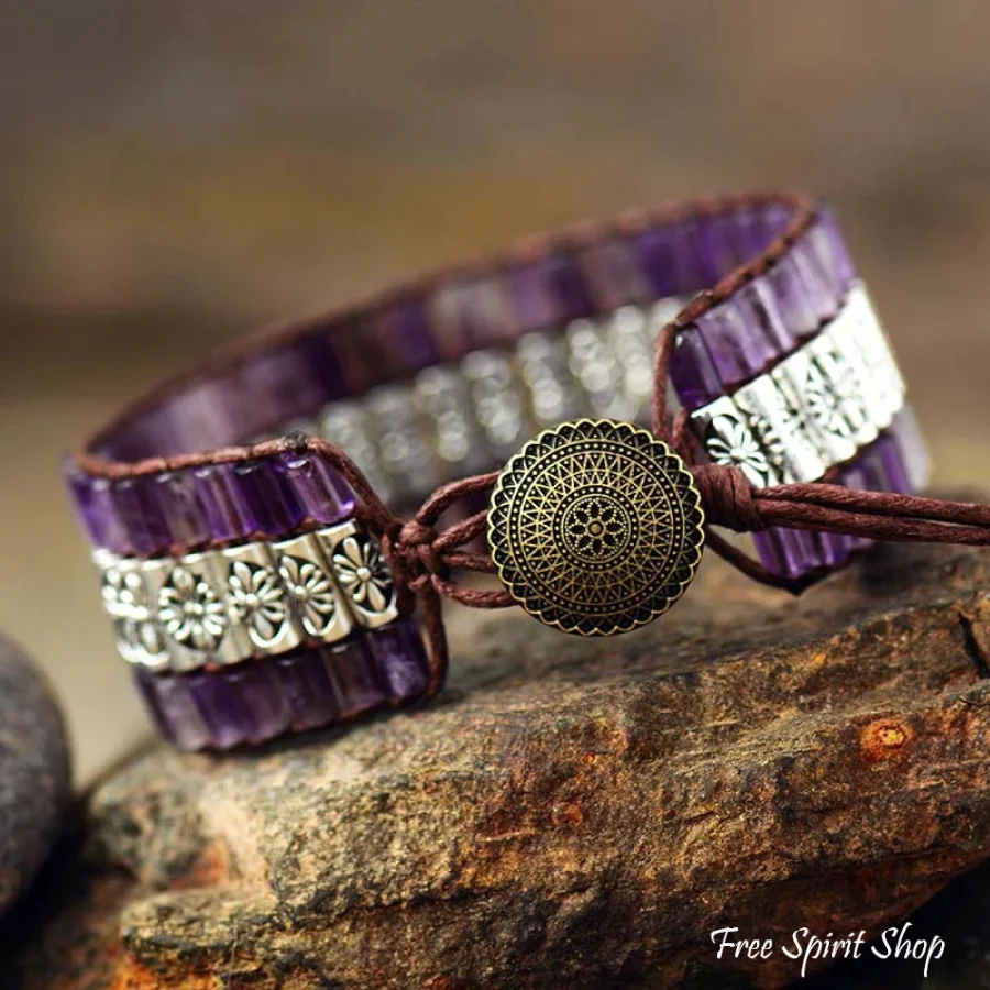 Handmade Amethyst & Tibetan Bead Wrap Bracelet - Image 2