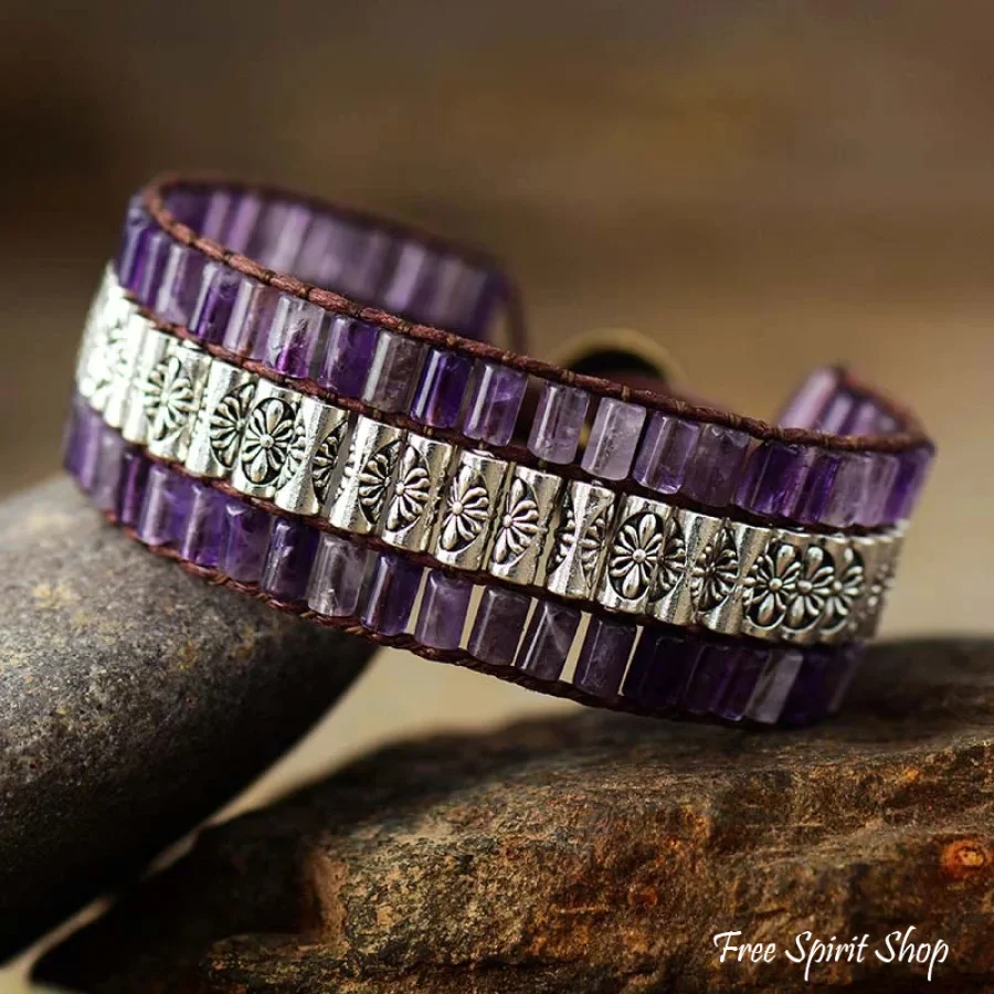 Handmade Amethyst & Tibetan Bead Wrap Bracelet - Image 3