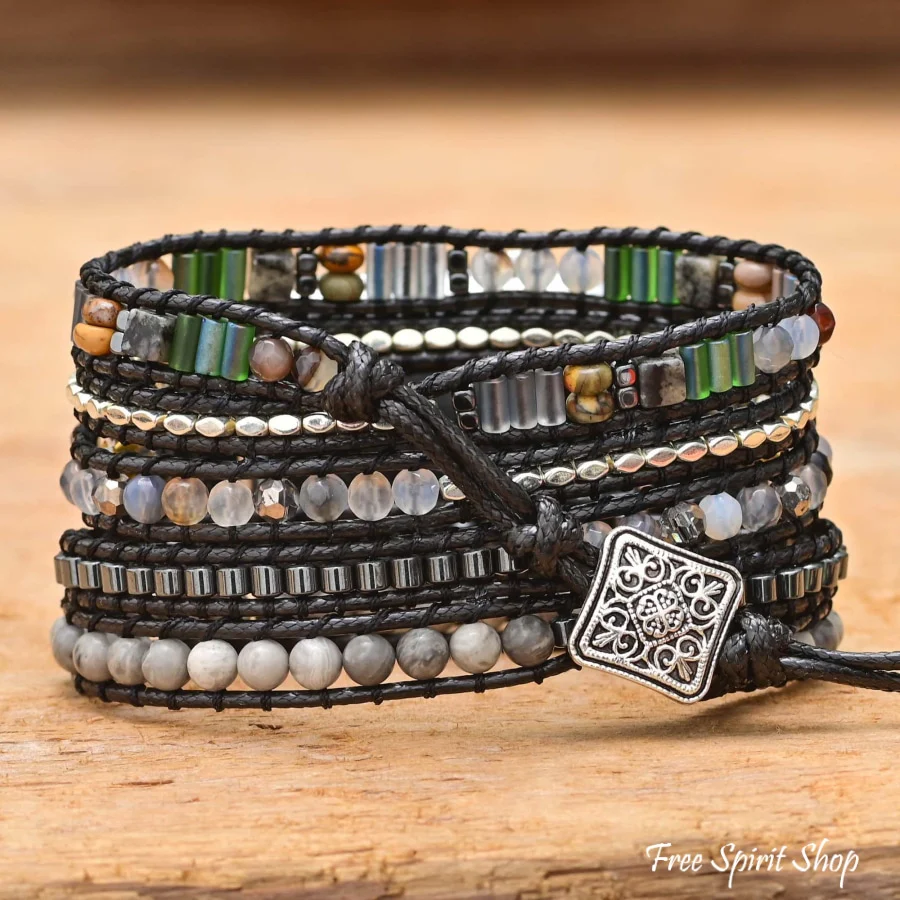 Handmade Black & Gray Beaded Apple Watch Band - Image 3