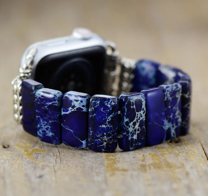 Handmade Dark Blue Jasper Elastic Apple Watch Band - Image 2