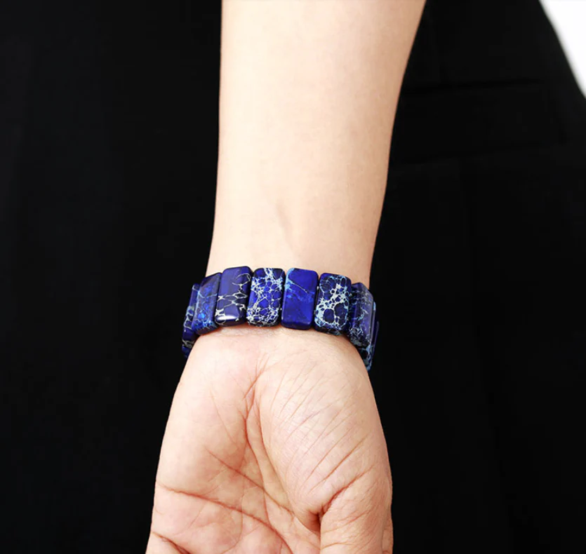 Handmade Dark Blue Jasper Elastic Apple Watch Band - Image 3