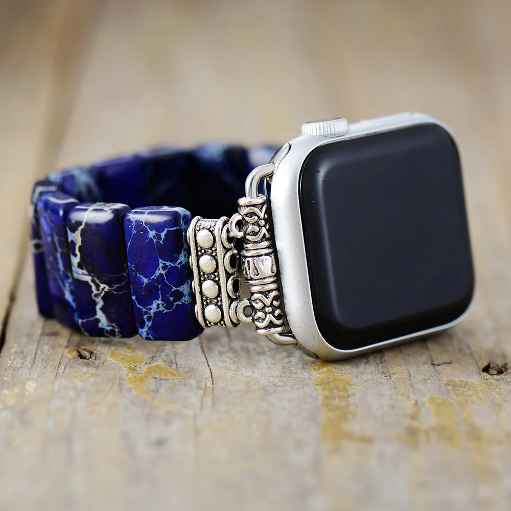 Handmade Dark Blue Jasper Elastic Apple Watch Band - Image 4