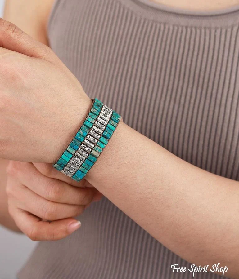 Handmade Blue Jasper & Tibetan Bead Wrap Bracelet - Image 2
