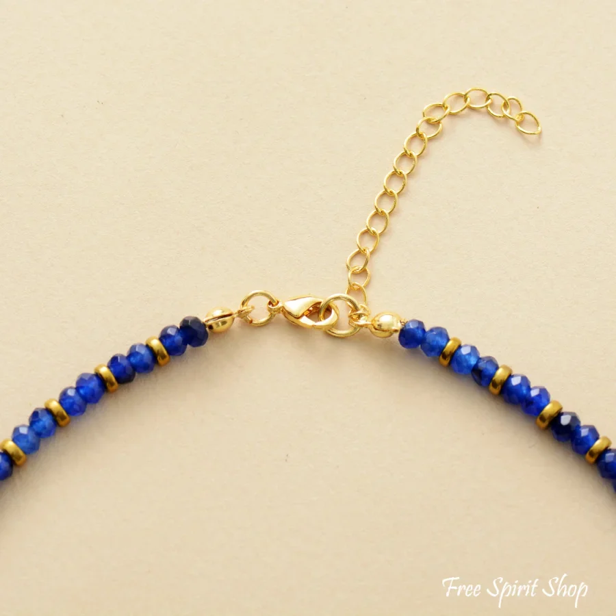 Handmade Blue Lapis & Gold Bead Choker Necklace - Image 3