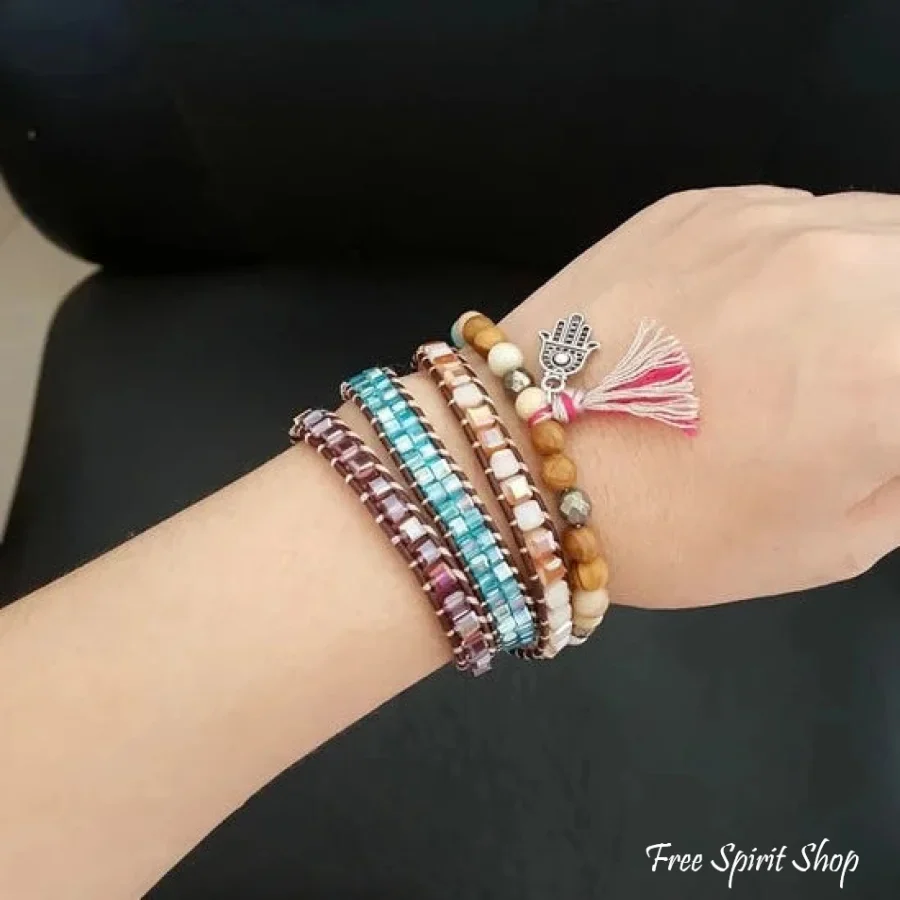 Handmade Natural Semi-Precious Jasper & Pyrite Stones Bracelet with Tassel - Image 4