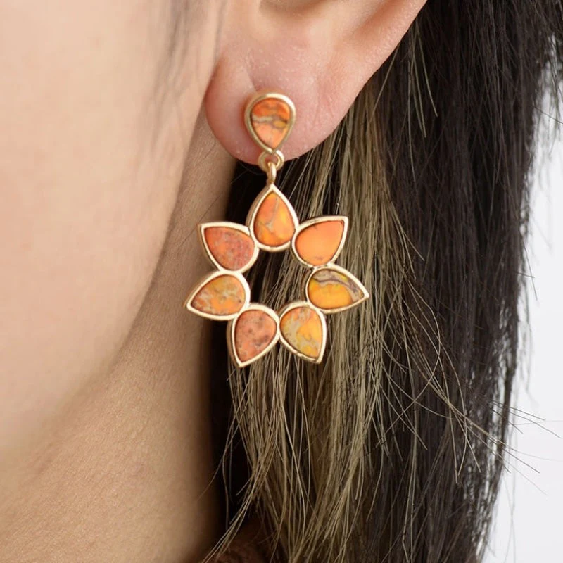 Handmade Colorful Jasper Flower Earrings - Image 2