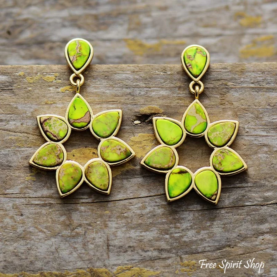 Handmade Colorful Jasper Flower Earrings - Image 3