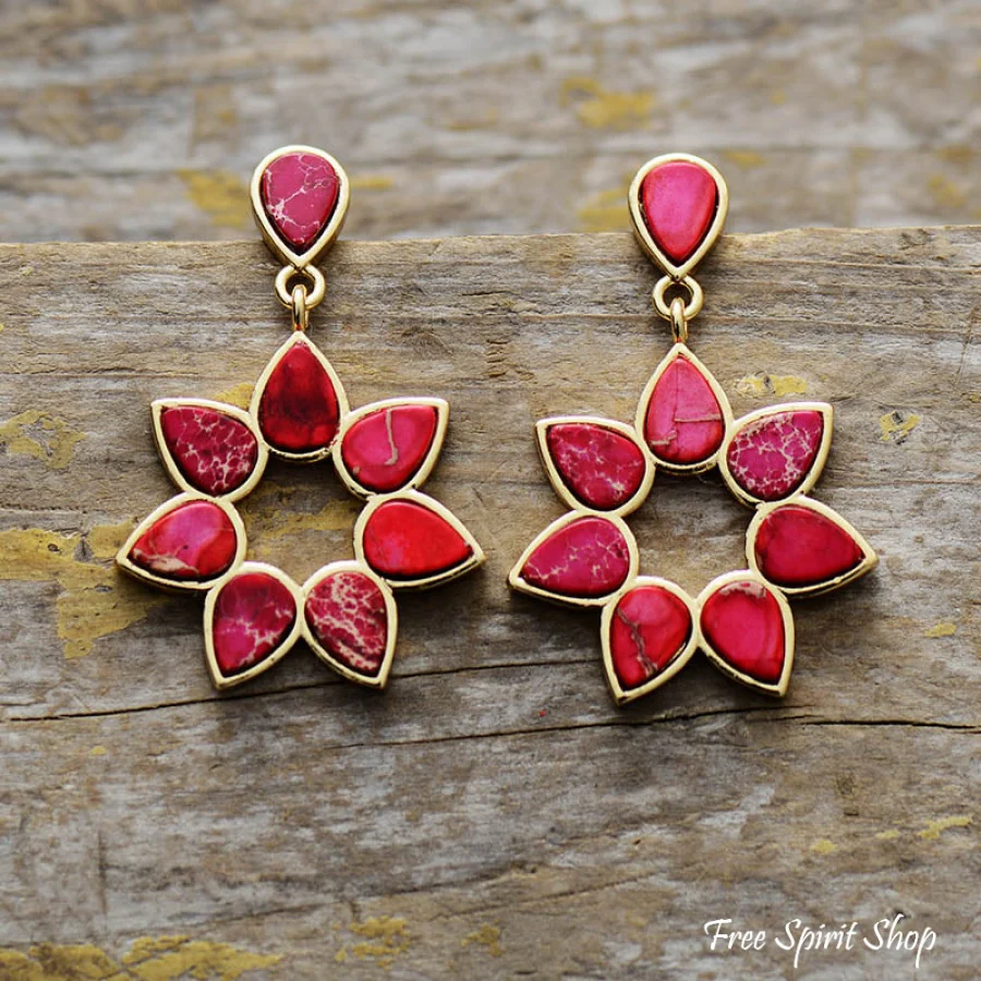Handmade Colorful Jasper Flower Earrings - Image 4