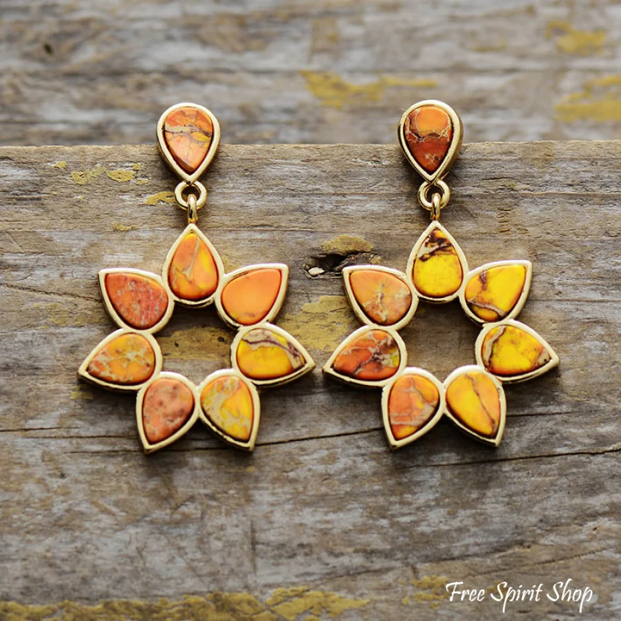 Handmade Colorful Jasper Flower Earrings - Image 5