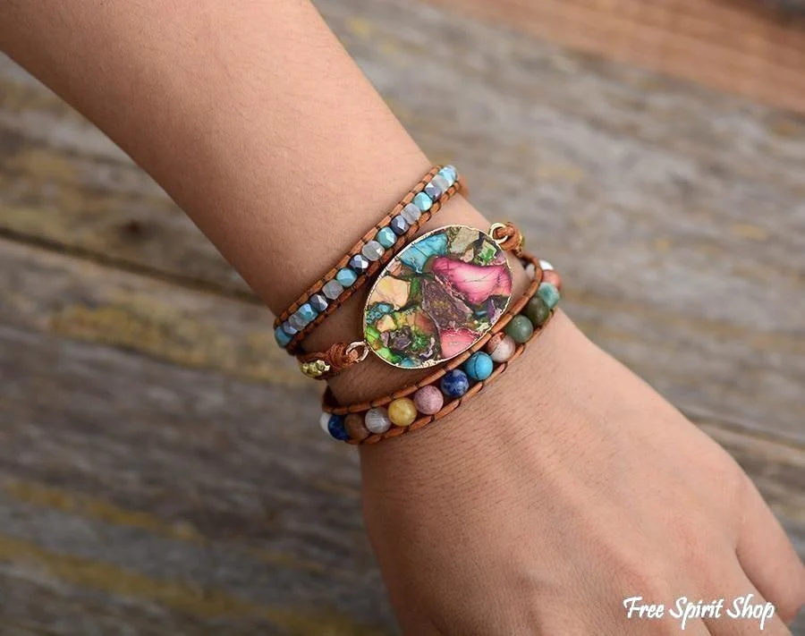 Handmade Color Splash Jasper Wrap Bracelet - Image 2