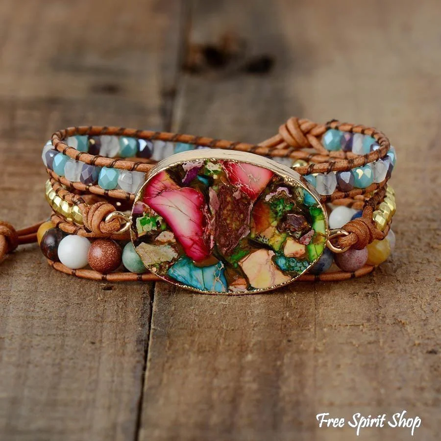 Handmade Color Splash Jasper Wrap Bracelet - Image 3