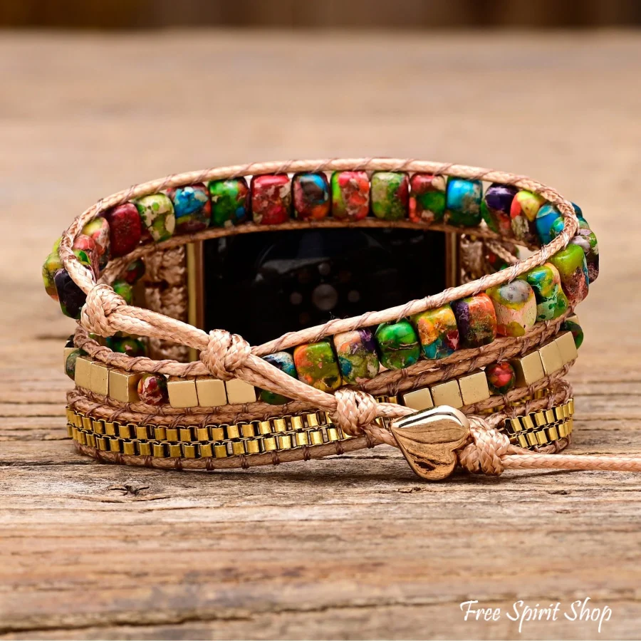 Handmade Green & Red Emperor Jasper Bead Apple Watch Band - Image 2