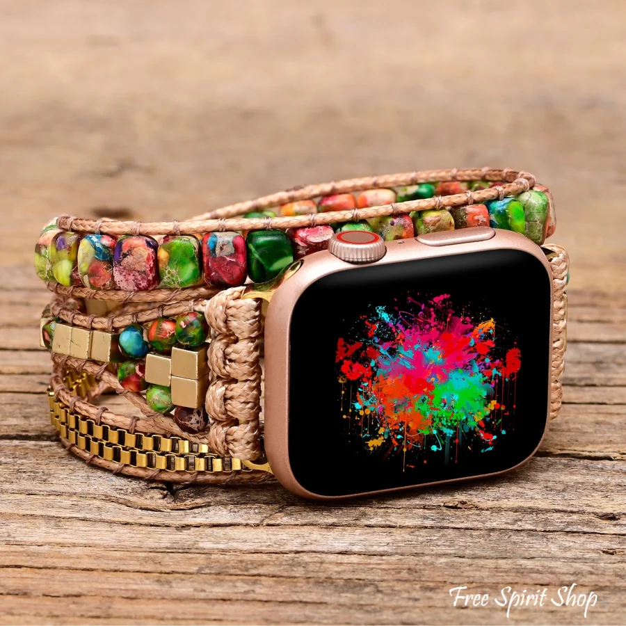 Handmade Green & Red Emperor Jasper Bead Apple Watch Band - Image 3