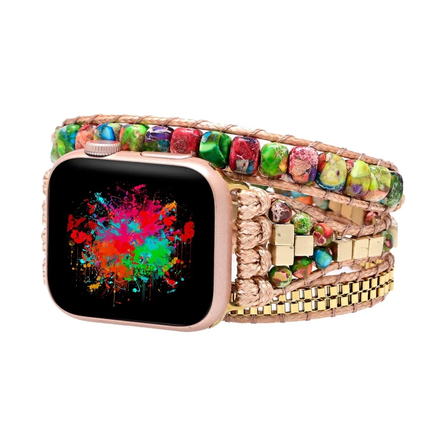Handmade Green & Red Emperor Jasper Bead Apple Watch Band - Image 4
