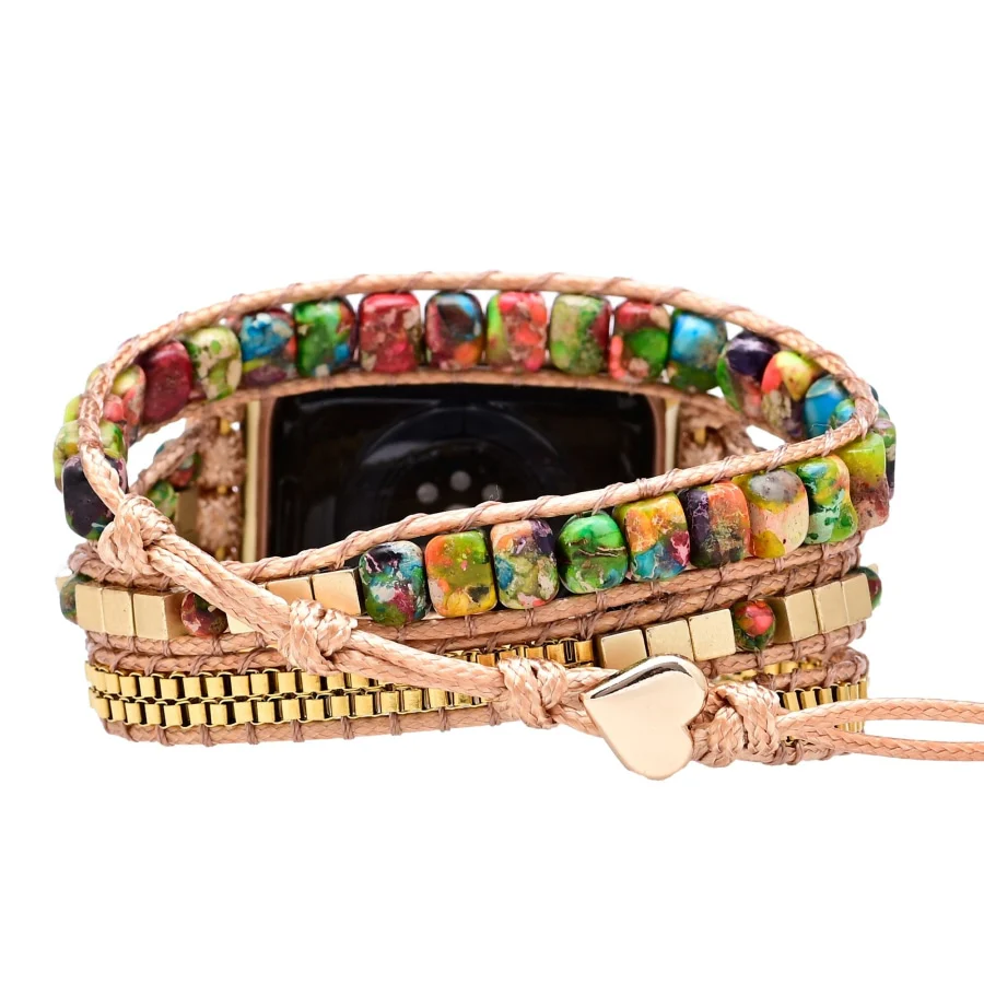 Handmade Green & Red Emperor Jasper Bead Apple Watch Band - Image 5