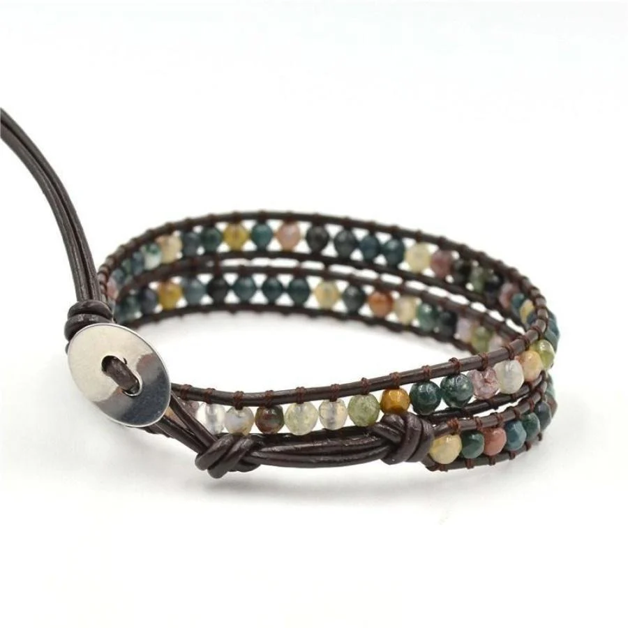 Handmade Indian Agate Leather Wrap Bracelet - Image 11