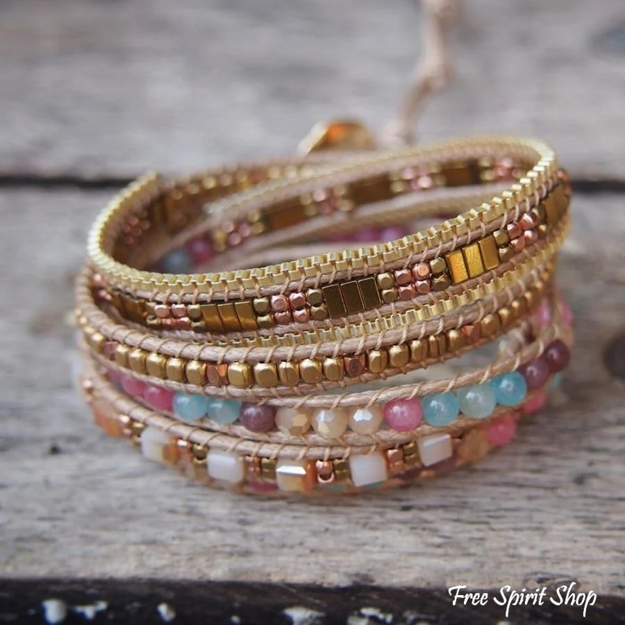 Handmade Jade & Gold Bead Wrap Bracelet - Image 2