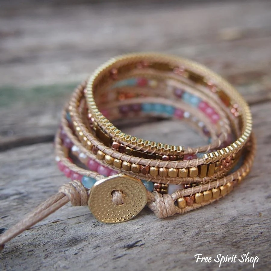 Handmade Jade & Gold Bead Wrap Bracelet - Image 3