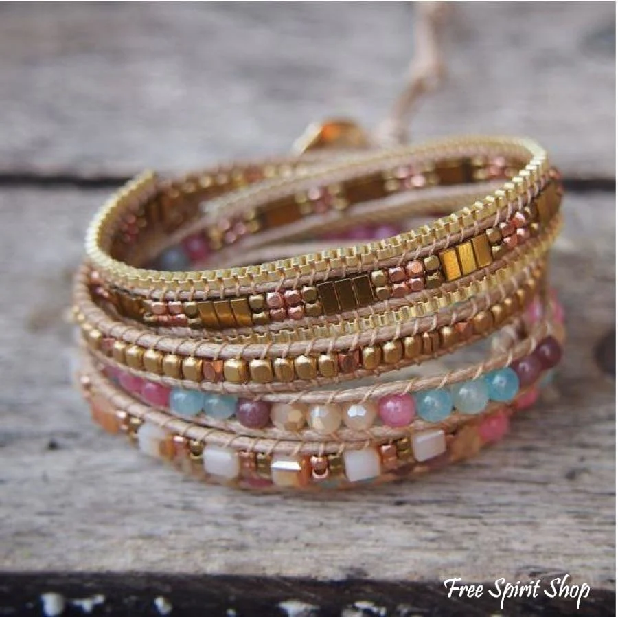 Handmade Jade & Gold Bead Wrap Bracelet - Image 4