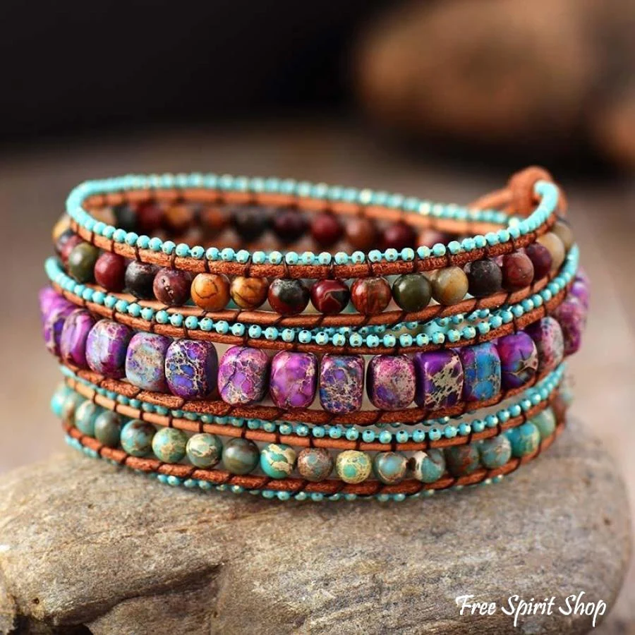 Handmade Jasper Mix Love Wrap Bracelet - Image 3