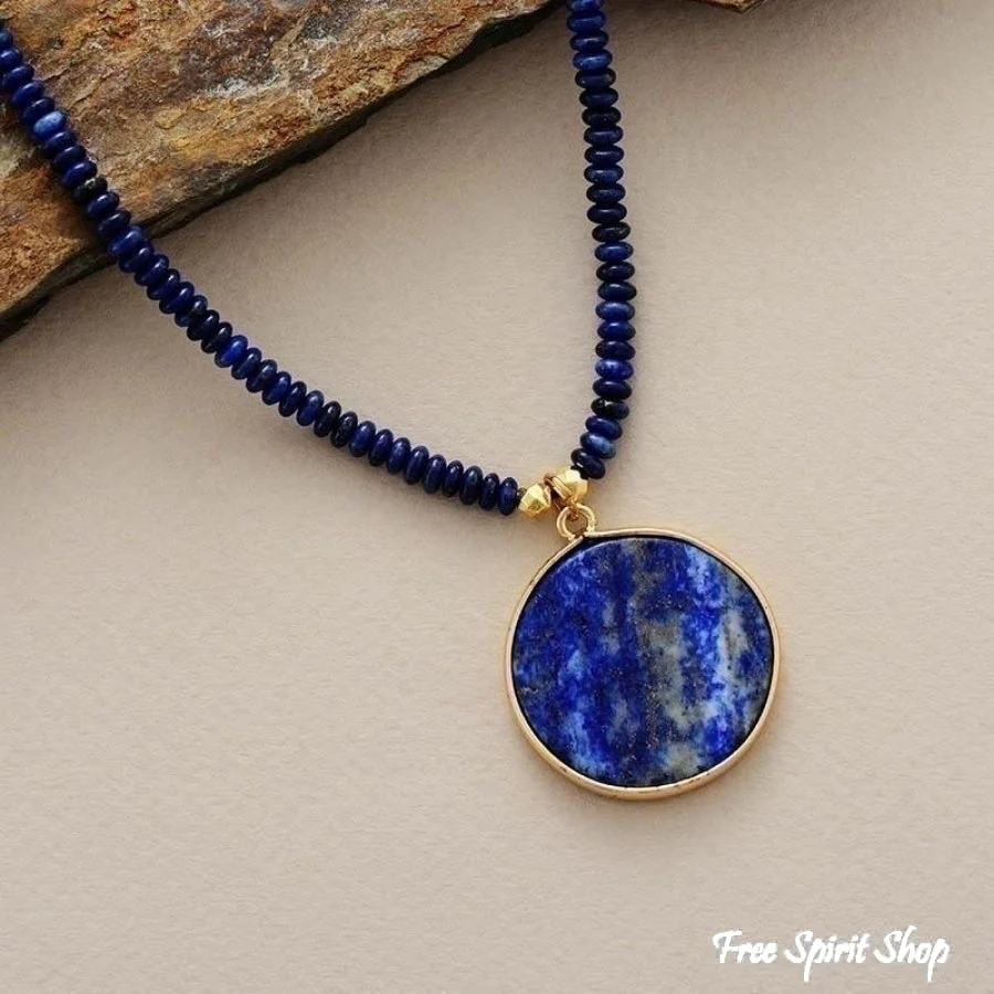 Handmade Lapis Lazuli Circle Pendant Necklace - Image 3