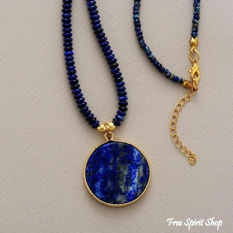 Handmade Lapis Lazuli Circle Pendant Necklace - Image 4