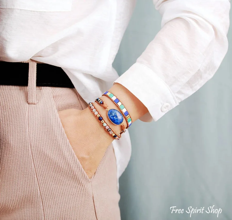 Handmade Lapis Lazuli & Mixed Bead Wrap Bracelet - Image 2