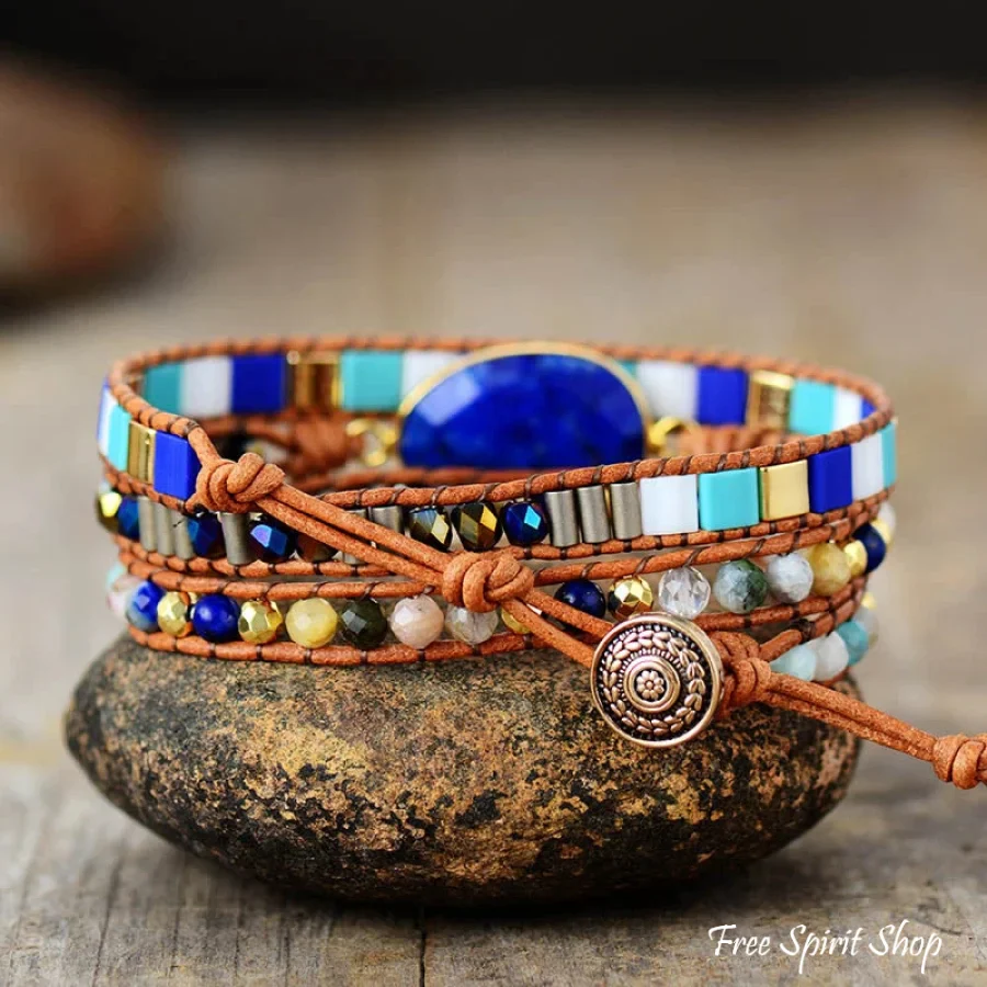 Handmade Lapis Lazuli & Mixed Bead Wrap Bracelet - Image 3