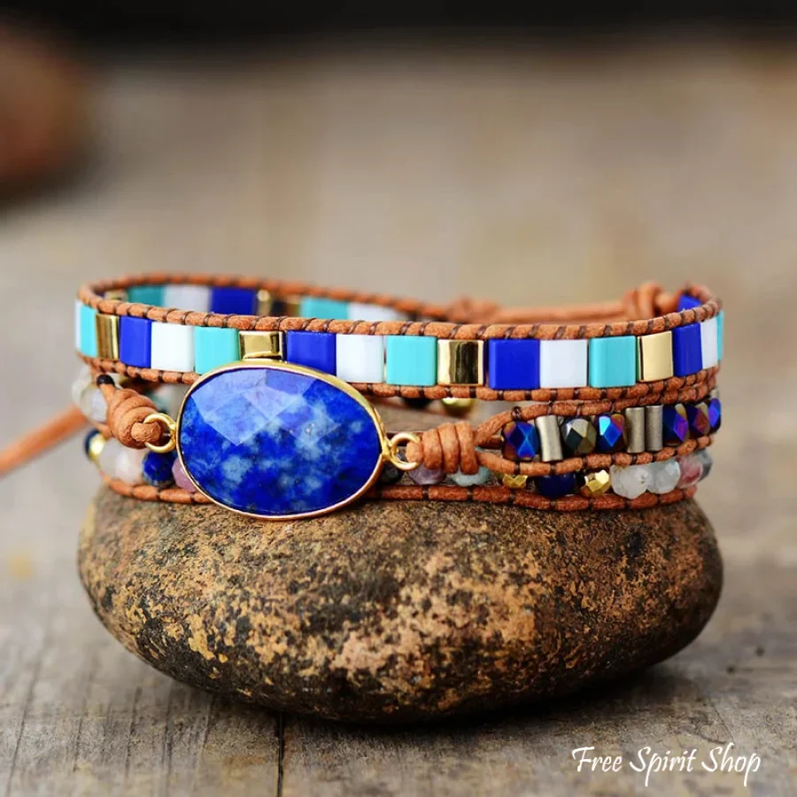 Handmade Lapis Lazuli & Mixed Bead Wrap Bracelet - Image 4