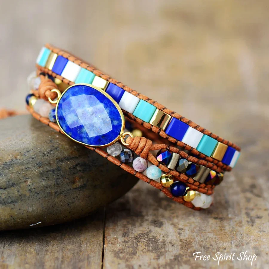 Handmade Lapis Lazuli & Mixed Bead Wrap Bracelet - Image 5