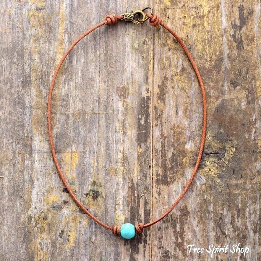 Handmade Leather & Rose Quartz Bead Choker Necklace - Image 3
