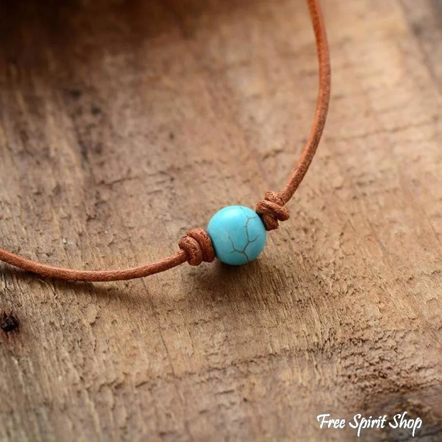 Handmade Leather & Rose Quartz Bead Choker Necklace - Image 4