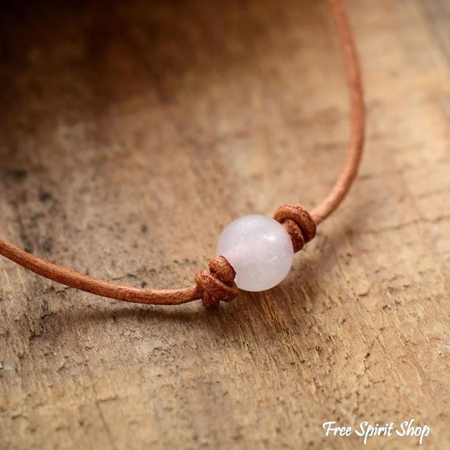 Handmade Leather & Rose Quartz Bead Choker Necklace - Image 5