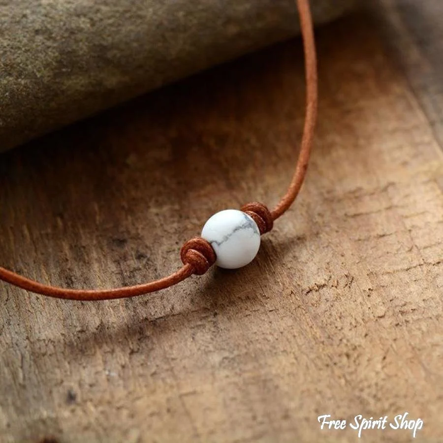 Handmade Leather & Rose Quartz Bead Choker Necklace - Image 6