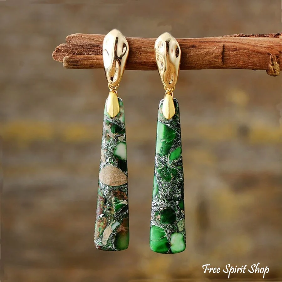 Handmade Long Imperial Jasper Earrings - Image 2
