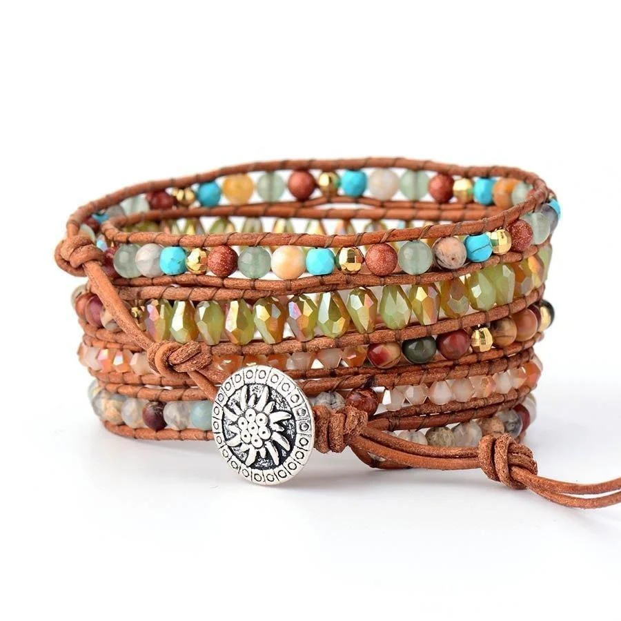 Handmade White Druzy & Mix Gemstone Wrap Bracelet - Image 3