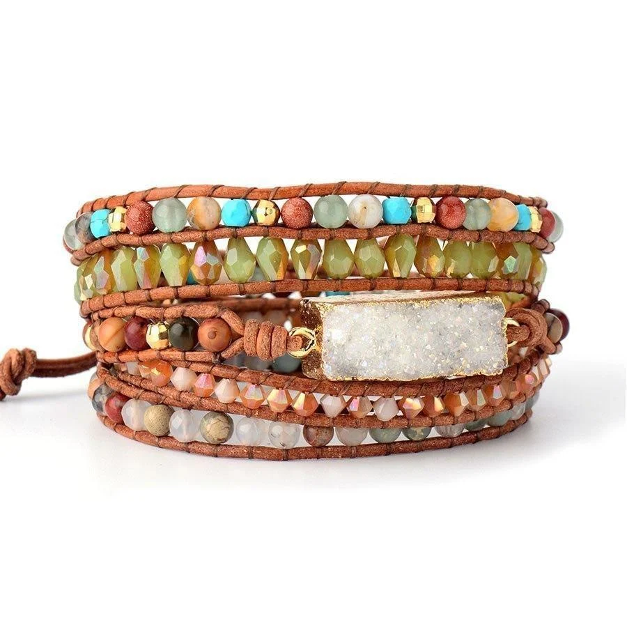 Handmade White Druzy & Mix Gemstone Wrap Bracelet - Image 4