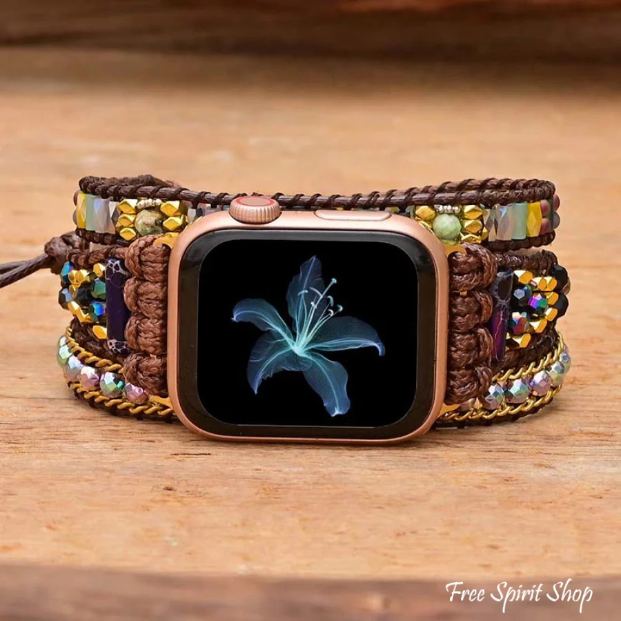 Mixed Bead & Brown Cord Apple Watch Band