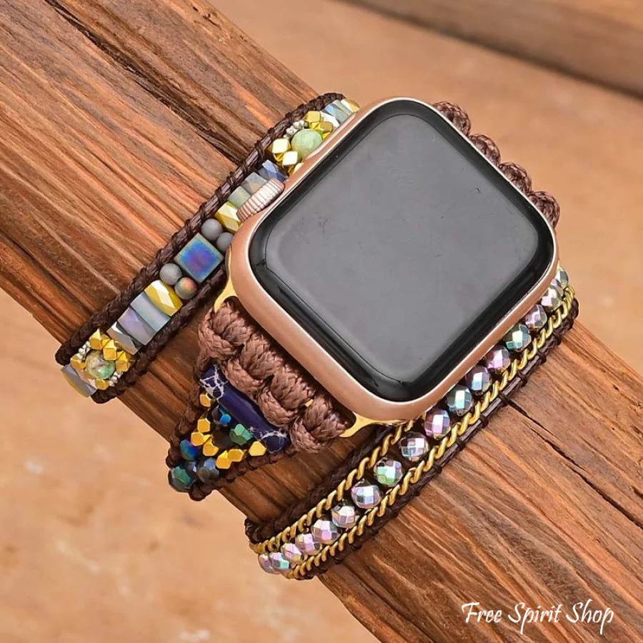 Mixed Bead & Brown Cord Apple Watch Band - Image 3