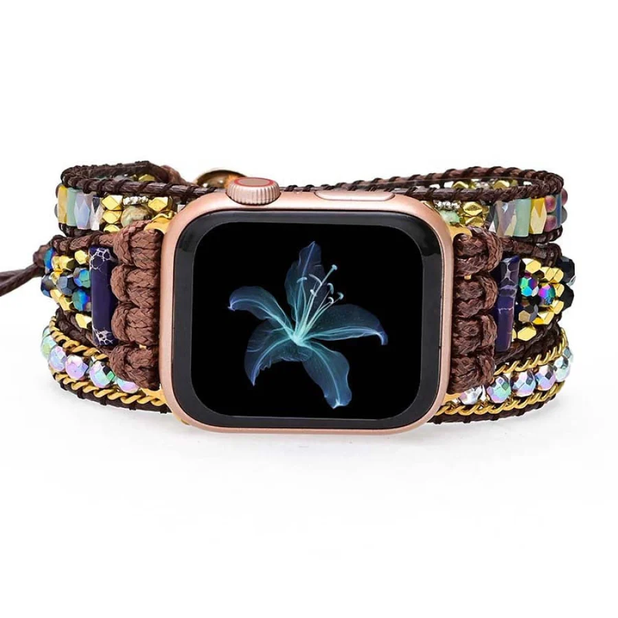 Mixed Bead & Brown Cord Apple Watch Band - Image 4