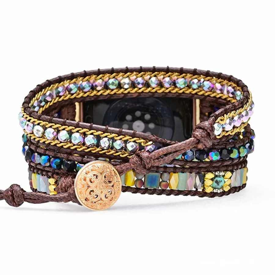 Mixed Bead & Brown Cord Apple Watch Band - Image 6