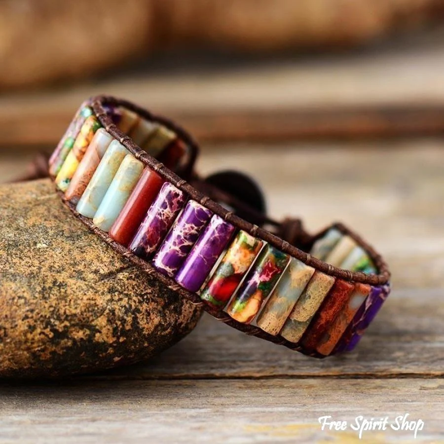 Handmade Multi-Color Jasper Stone Tube Wrap Bracelet