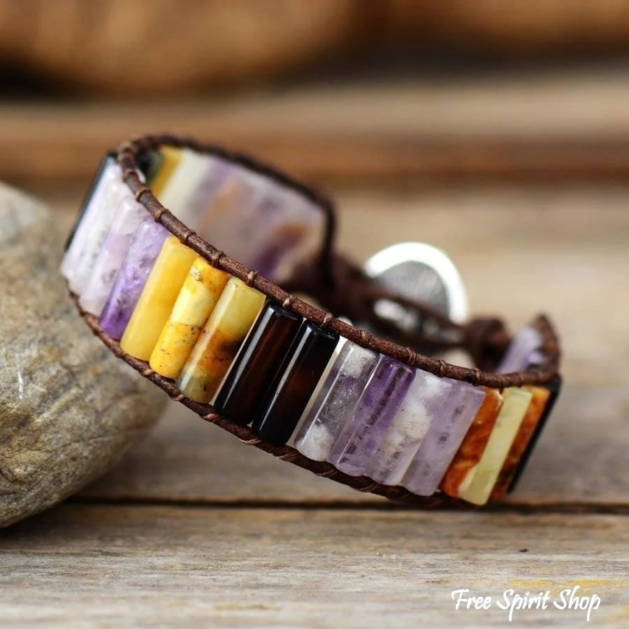 Handmade Multi-Color Jasper Stone Tube Wrap Bracelet - Image 2