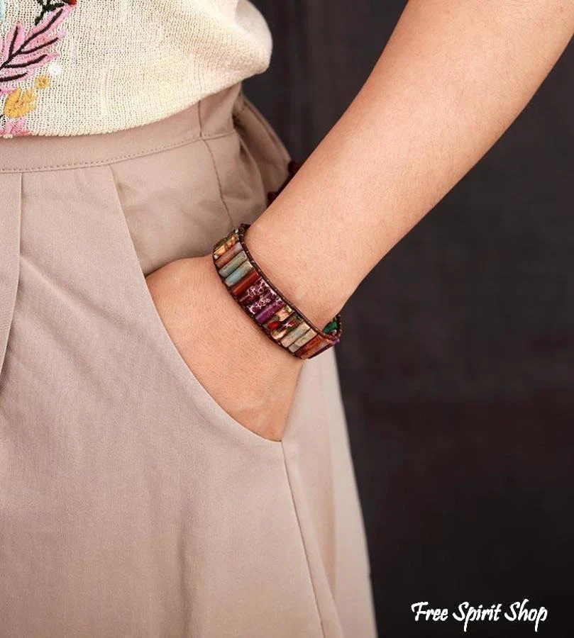 Handmade Multi-Color Jasper Stone Tube Wrap Bracelet - Image 3