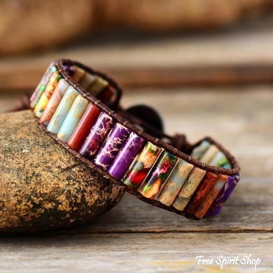 Handmade Multi-Color Jasper Stone Tube Wrap Bracelet - Image 4